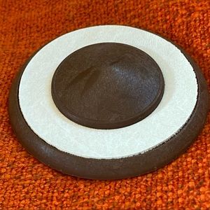 2 Large Buttons White Leather Brown Round Vintage Flat Back 2 1/2” Upholstery